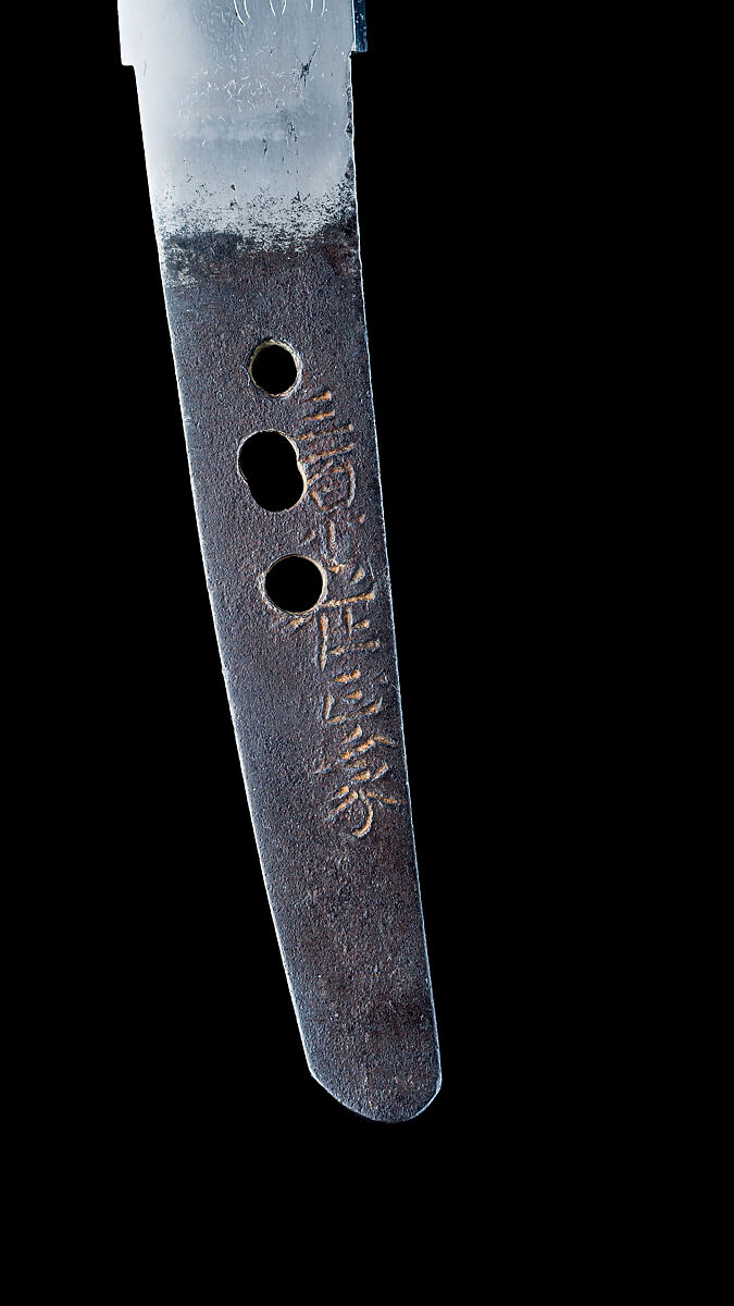 Blade and Mounting for a Dagger (Tantō), Fittings inscribed by Hidetsugu (Japanese), Steel, wood, copper-gold alloy (shakudō), gold, lacquer, baleen, rayskin (samé), Japanese