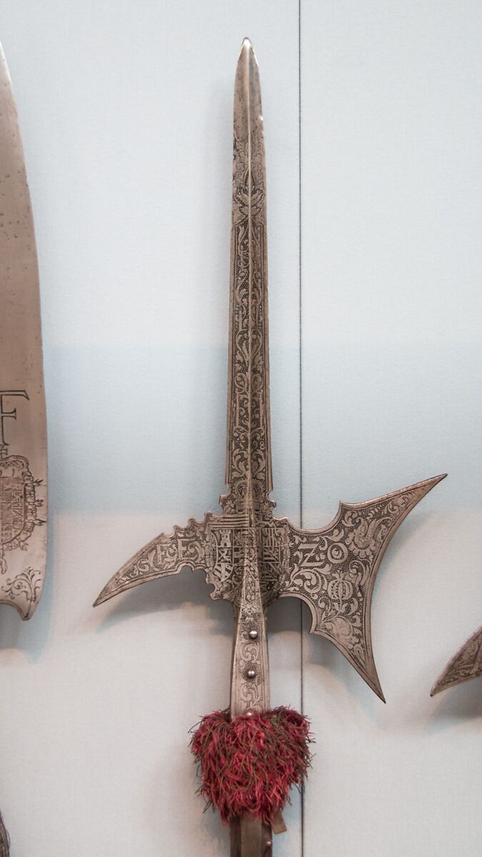 Halberd of Archduke Ferdinand II of Austria (1578–1637, Emperor from 1619), Steel, wood, textile, German 