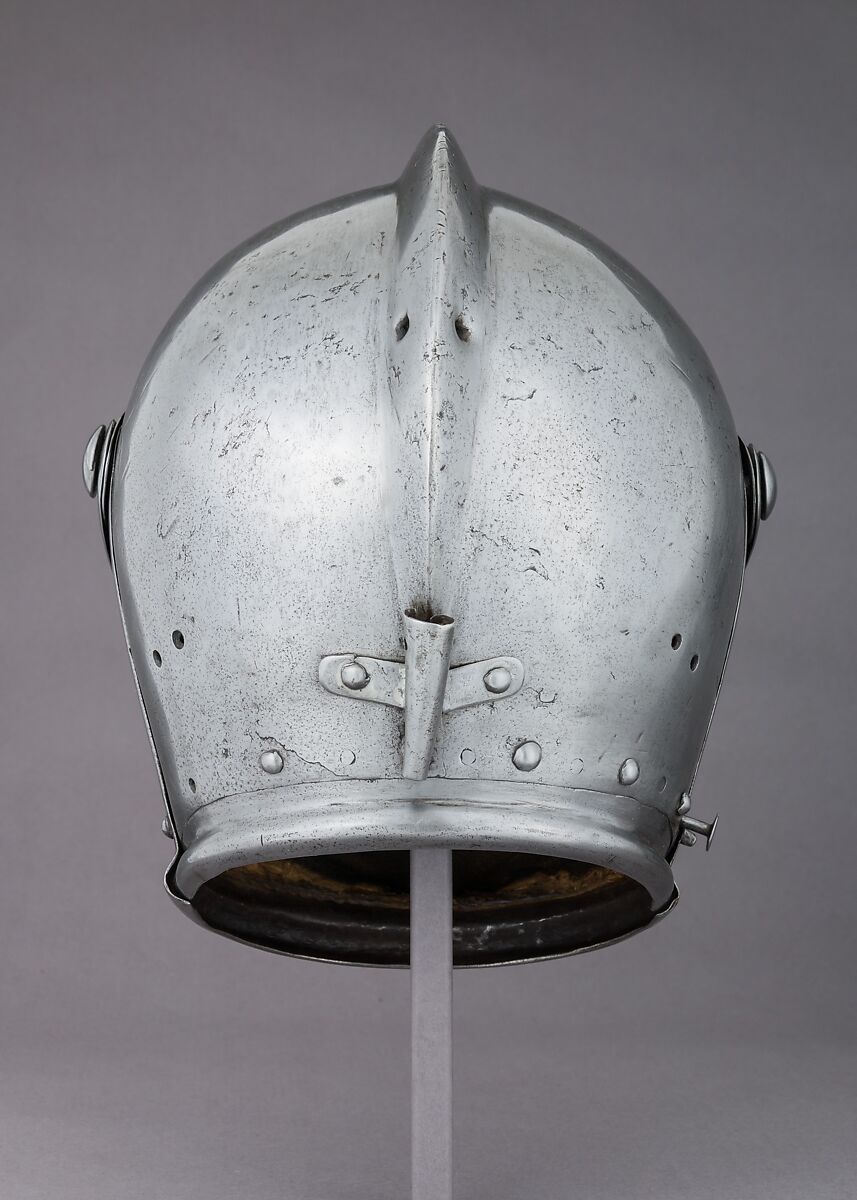 Close-Helmet for the Tournament on Foot, Steel, leather, textile, Possibly German, Dresden; or Swedish, Stockholm