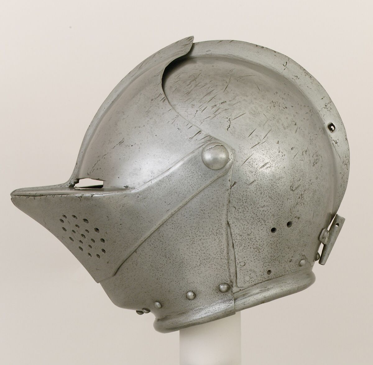 Close-Helmet for the Tournament on Foot, Steel, leather, textile, Possibly German, Dresden; or Swedish, Stockholm