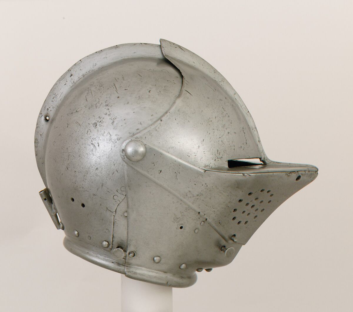 Close-Helmet for the Tournament on Foot, Steel, leather, textile, Possibly German, Dresden; or Swedish, Stockholm 