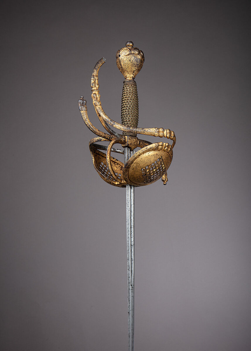 Rapier, Steel, gold, copper wire, wood, Northern European, possibly Flanders 