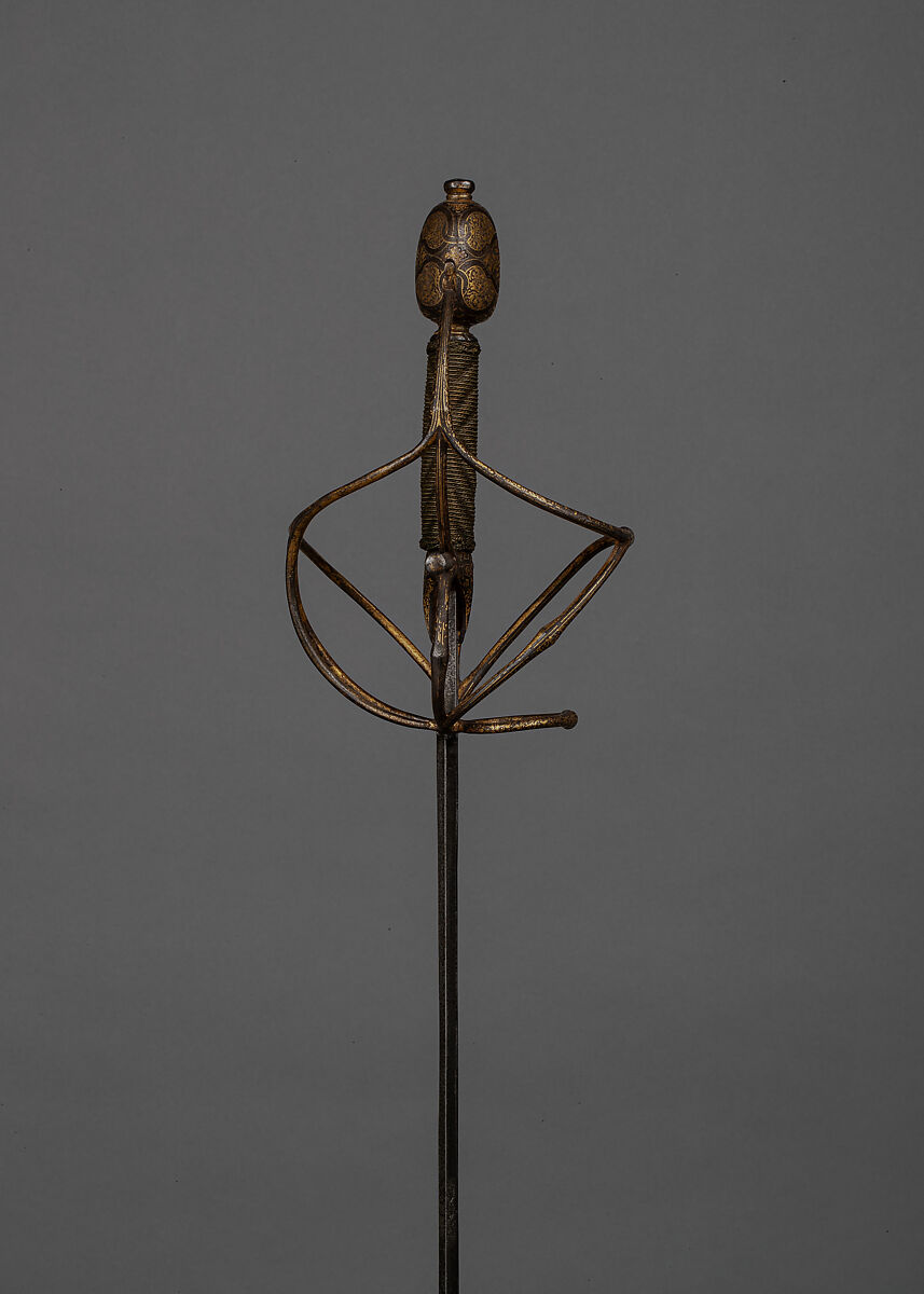 Rapier, Steel, gold, silver, brass, wood, probably Italian