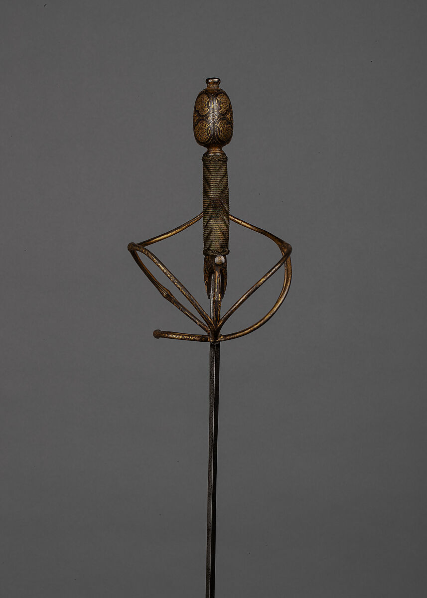 Rapier, Steel, gold, silver, brass, wood, probably Italian