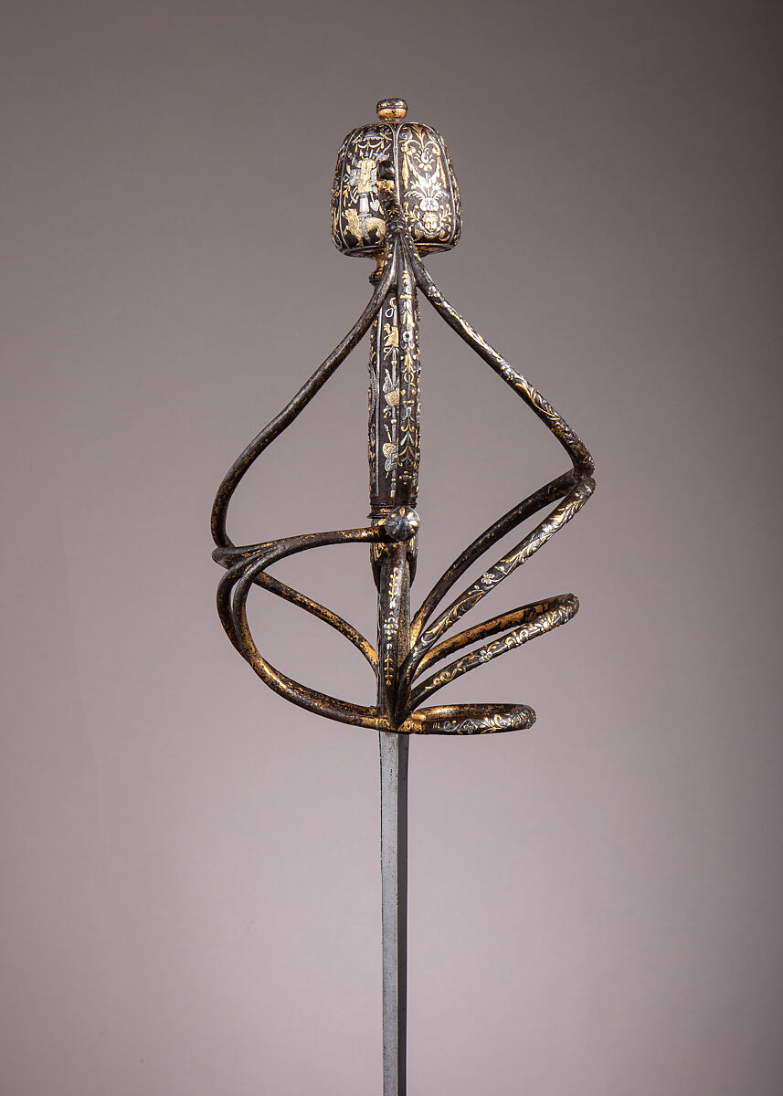 Rapier with Scabbard, Decoration attributed to Gasparo Mola (Italian, Coldre ca. 1580–1640 Rome), Steel, gold, silver, leather, wood, French or Italian
