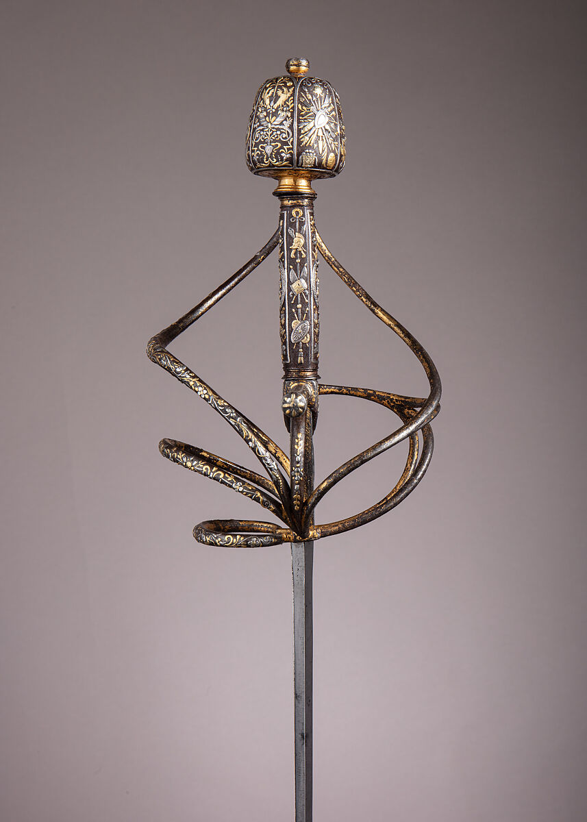 Rapier with Scabbard, Decoration attributed to Gasparo Mola (Italian, Coldre ca. 1580–1640 Rome), Steel, gold, silver, leather, wood, French or Italian