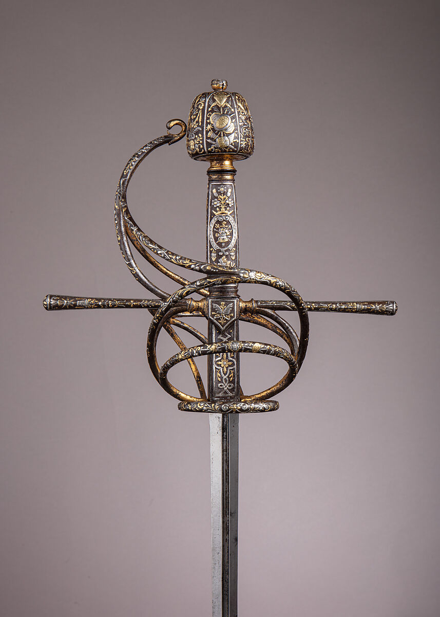 Rapier with Scabbard, Decoration attributed to Gasparo Mola (Italian, Coldre ca. 1580–1640 Rome), Steel, gold, silver, leather, wood, French or Italian