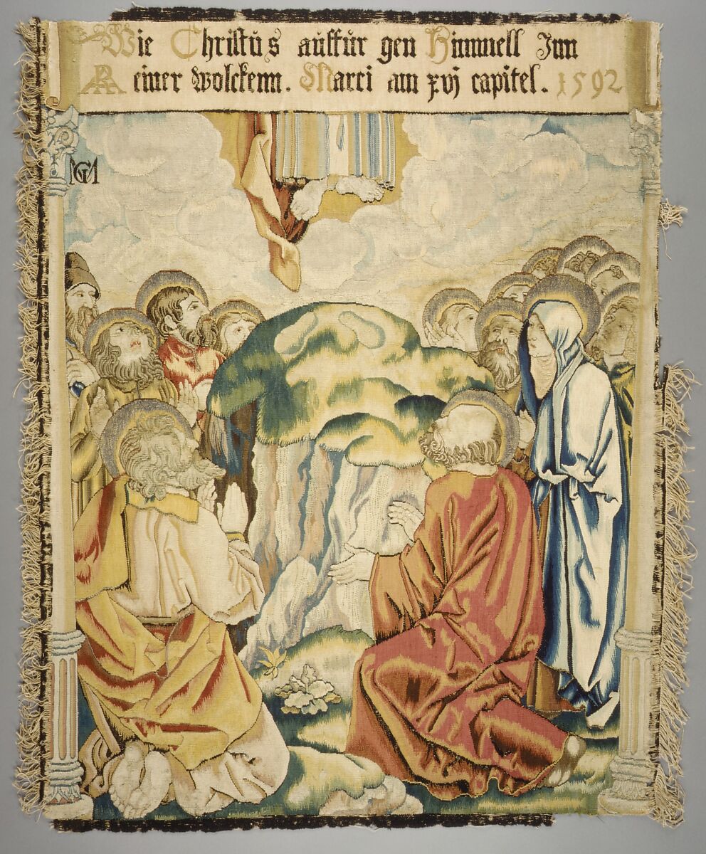 The Ascension from a set of The Passion, Design based on a woodcut by Albrecht Dürer (German, Nuremberg 1471–1528 Nuremberg)  , from the Small Passion, Wool, silk, metal thread (20 warp threads per inch, 8 per cm.), German, Alsace, possibly Strasbourg 