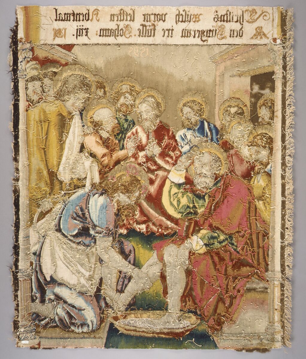 Christ Washing the Feet of His Disciples from a set of The Passion, Design based on a woodcut by Albrecht Dürer (German, Nuremberg 1471–1528 Nuremberg)  , from the Small Passion, Wool, silk, metal thread (20 warp threads per inch, 8 per cm.), German, Alsace, possibly Strasbourg