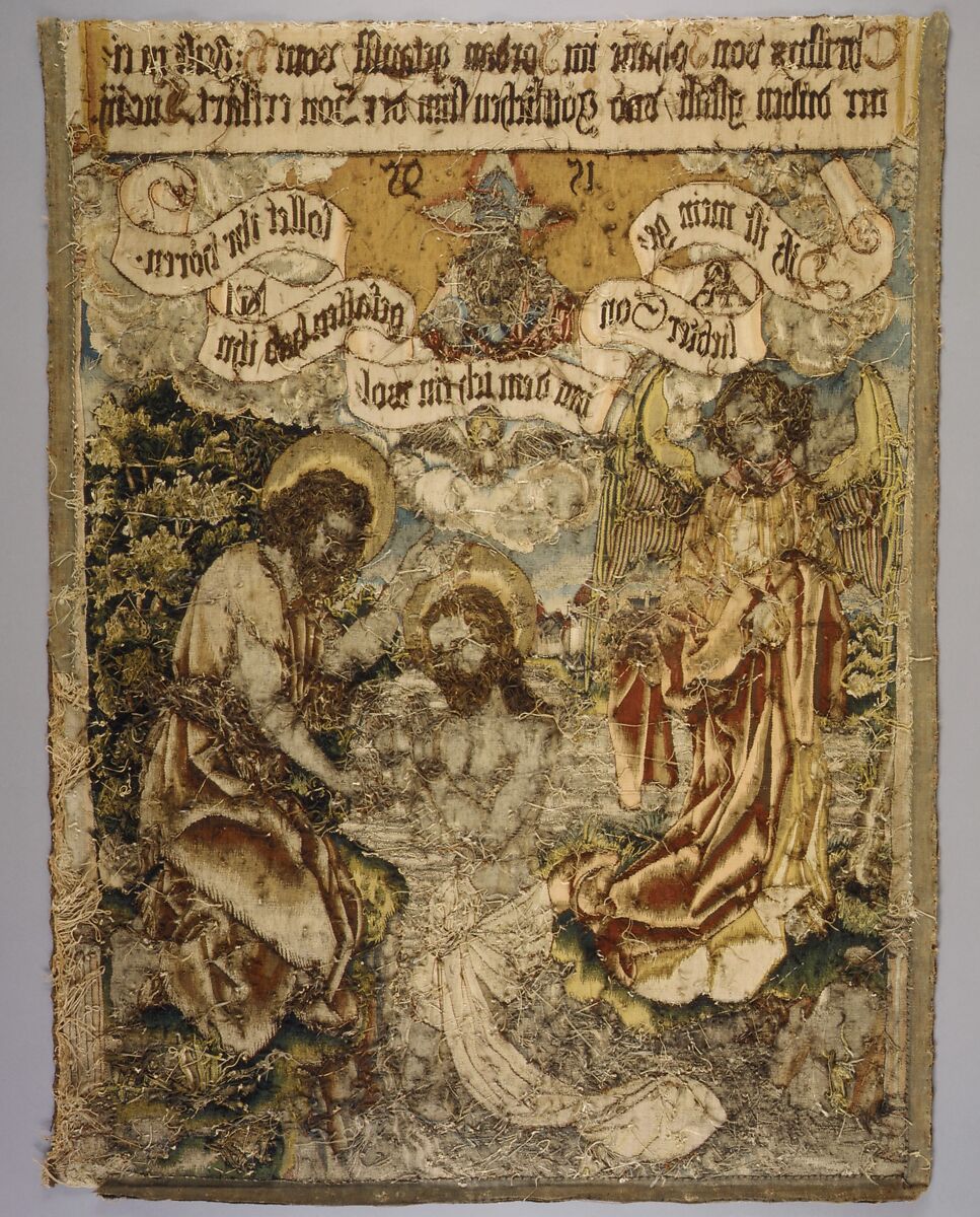 The Baptism of Christ from a set of The Passion, Design based on an engraving by Martin Schongauer (German, Colmar ca. 1435/50–1491 Breisach) (The Baptism of Christ), Wool, silk, metal thread (20 warp threads per inch, 8 per cm.), German, Alsace, possibly Strasbourg