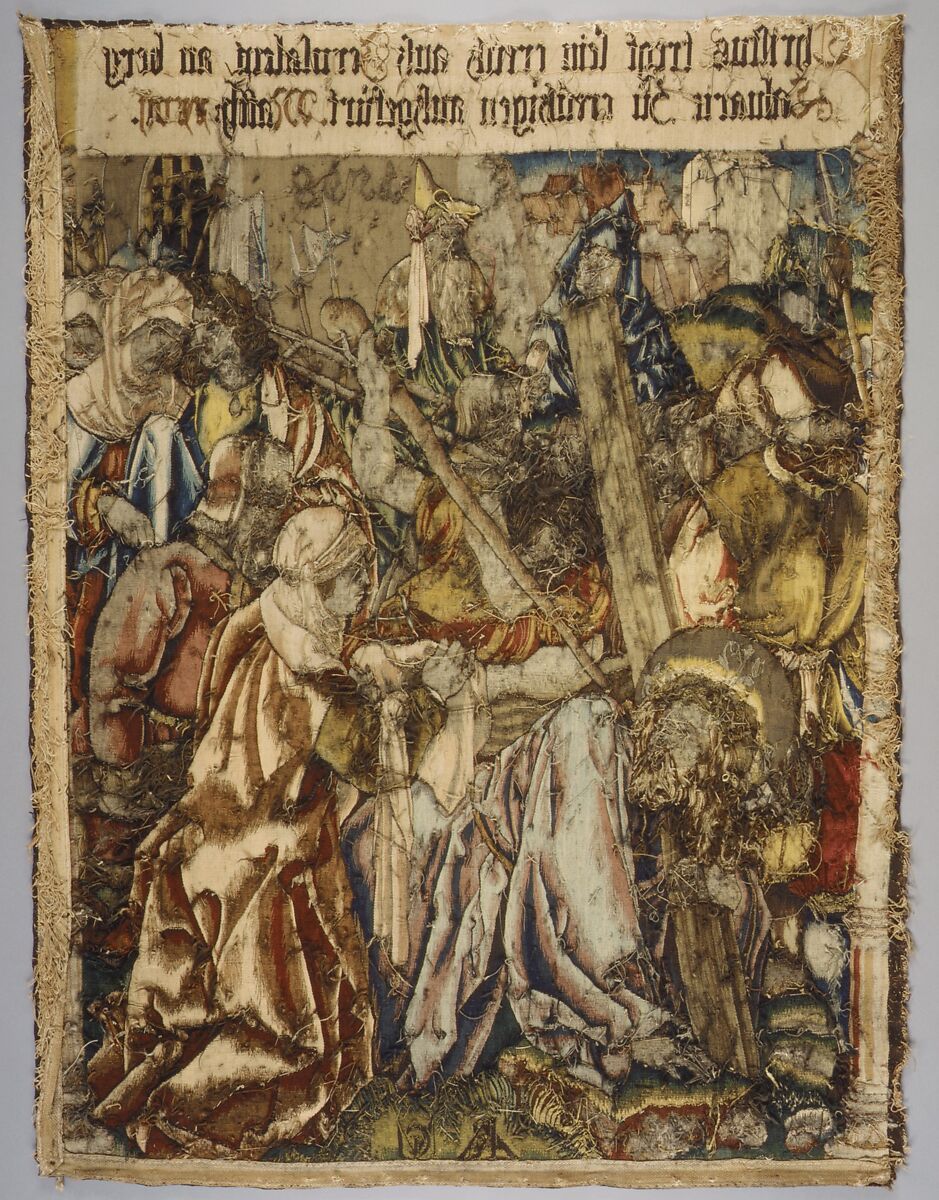 Christ Carrying the Cross from a set of "The Passion", Design based on a woodcut by Albrecht Dürer (German, Nuremberg 1471–1528 Nuremberg)  , from the Small Passion, Wool, silk, metal thread (20 warp threads per inch, 8 per cm.), German, Alsace, possibly Strasbourg