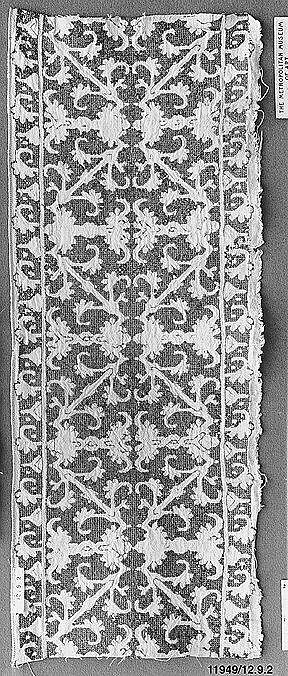 Insertion with border, Red silk on white linen, Greek Islands