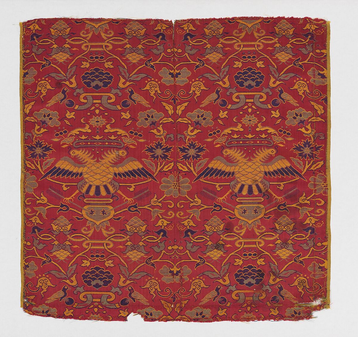 Textile with crowned double headed eagles, Lampas, silk, Chinese, Macao, for Iberian market 