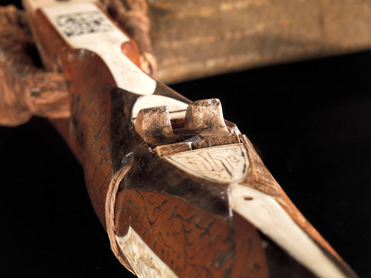Crossbow of Count Ulrich V of Württemberg (1413–1480), Attributed to Heinrich Heid von Winterthur (probably Swiss, active Stuttgart, recorded 1453–1460), Wood (European hornbeam), horn, animal sinew, staghorn, birch bark, iron alloy, copper alloy, pigment, German, probably Stuttgart