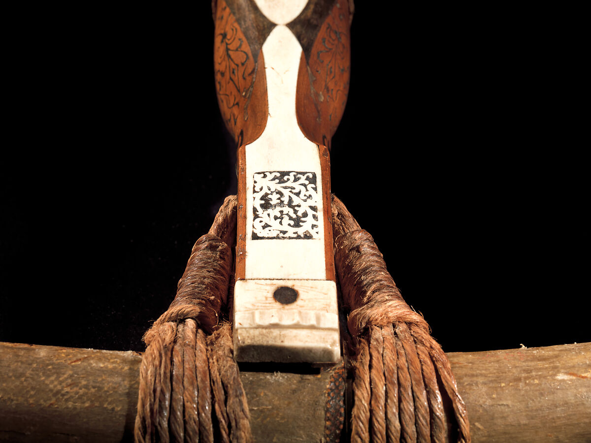 Crossbow of Count Ulrich V of Württemberg (1413–1480), Attributed to Heinrich Heid von Winterthur (probably Swiss, active Stuttgart, recorded 1453–1460), Wood (European hornbeam), horn, animal sinew, staghorn, birch bark, iron alloy, copper alloy, pigment, German, probably Stuttgart