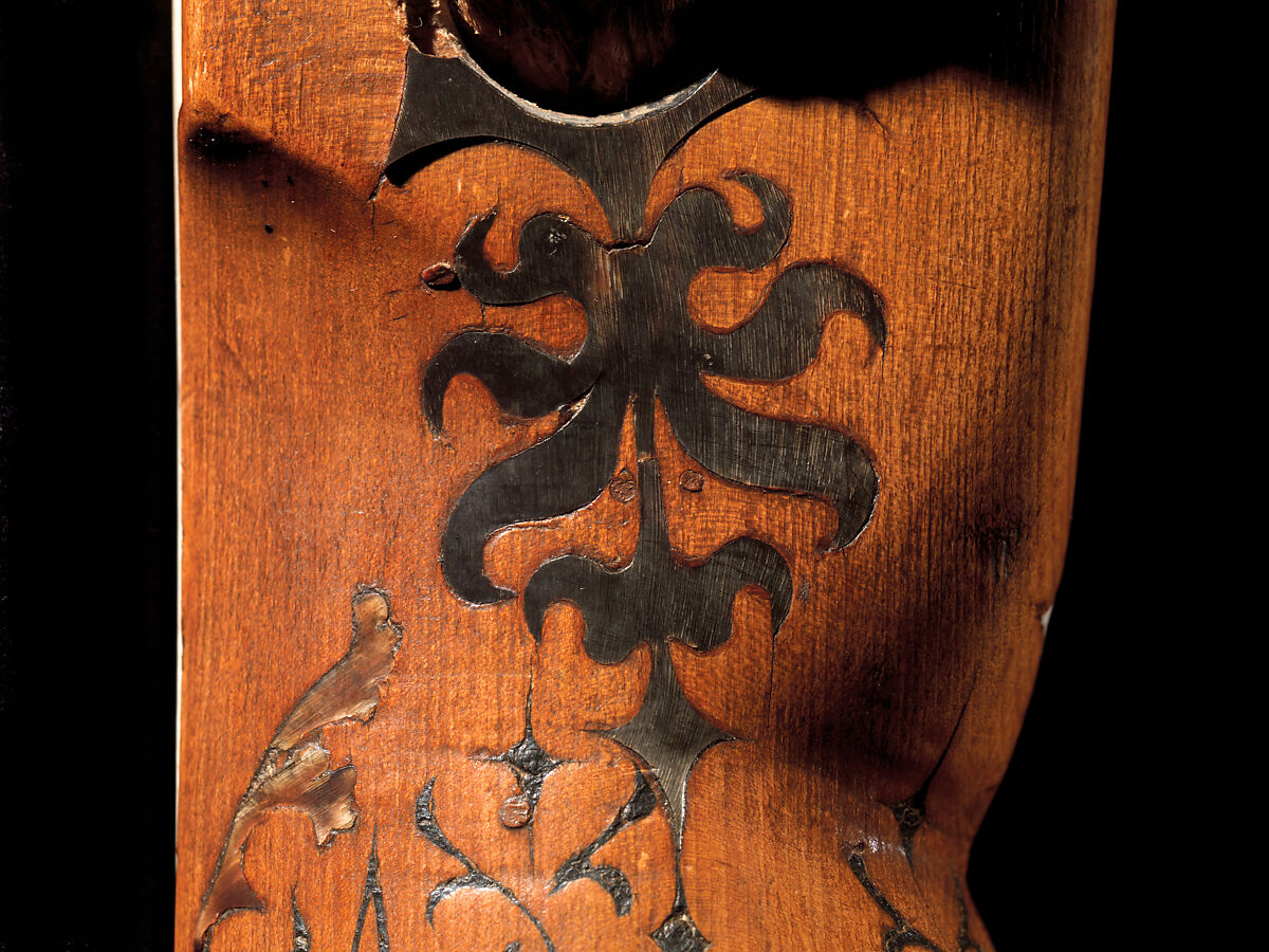 Crossbow of Count Ulrich V of Württemberg (1413–1480), Attributed to Heinrich Heid von Winterthur (probably Swiss, active Stuttgart, recorded 1453–1460), Wood (European hornbeam), horn, animal sinew, staghorn, birch bark, iron alloy, copper alloy, pigment, German, probably Stuttgart