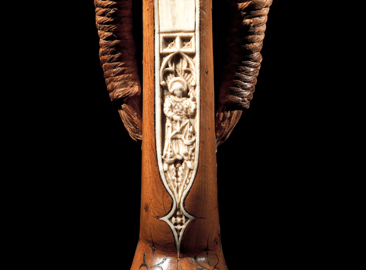 Crossbow of Count Ulrich V of Württemberg (1413–1480), Attributed to Heinrich Heid von Winterthur (probably Swiss, active Stuttgart, recorded 1453–1460), Wood (European hornbeam), horn, animal sinew, staghorn, birch bark, iron alloy, copper alloy, pigment, German, probably Stuttgart