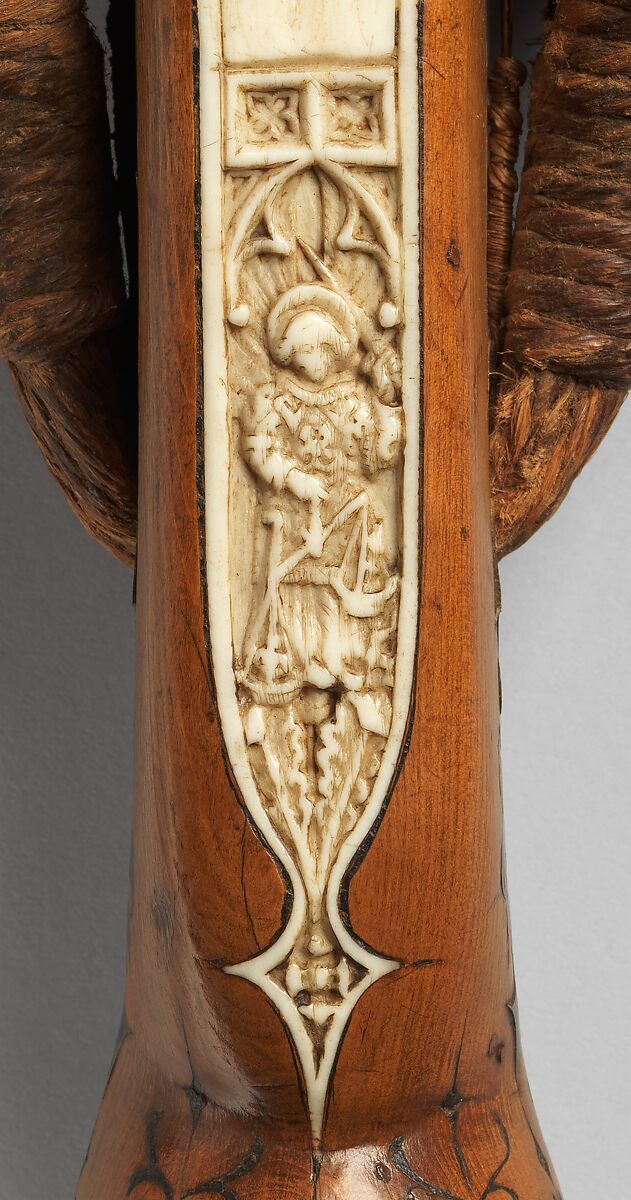 Crossbow of Count Ulrich V of Württemberg (1413–1480), Attributed to Heinrich Heid von Winterthur (probably Swiss, active Stuttgart, recorded 1453–1460), Wood (European hornbeam), horn, animal sinew, staghorn, birch bark, iron alloy, copper alloy, pigment, German, probably Stuttgart