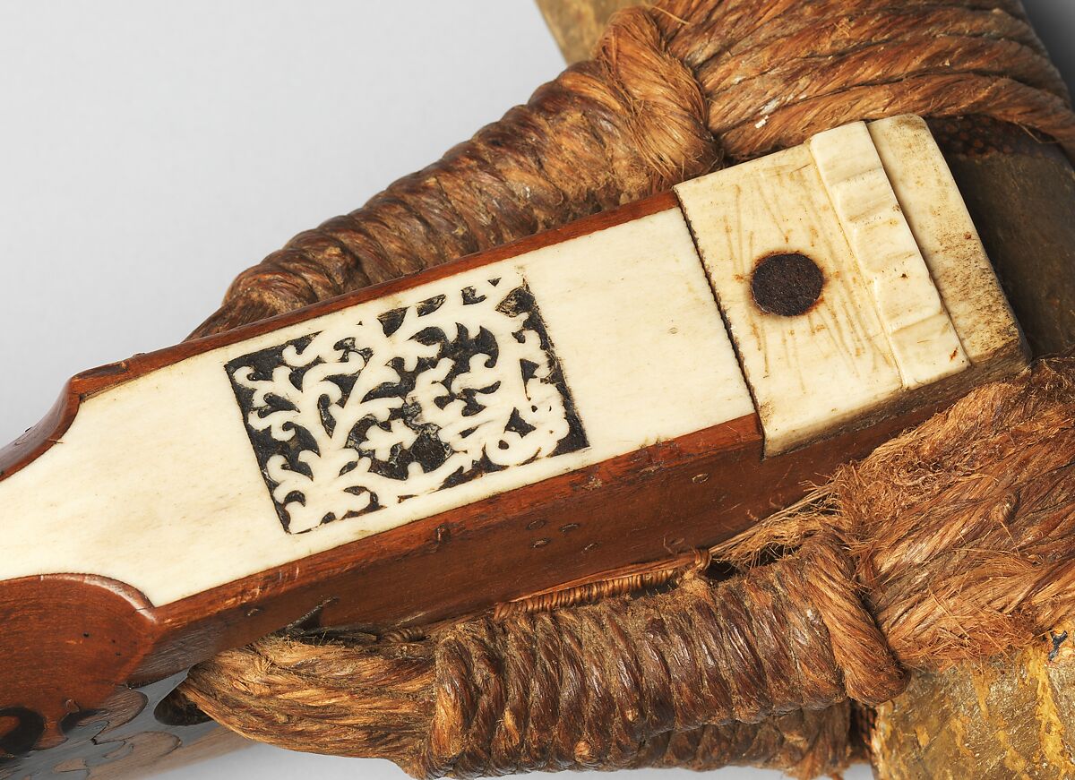 Crossbow of Count Ulrich V of Württemberg (1413–1480), Attributed to Heinrich Heid von Winterthur (probably Swiss, active Stuttgart, recorded 1453–1460), Wood (European hornbeam), horn, animal sinew, staghorn, birch bark, iron alloy, copper alloy, pigment, German, probably Stuttgart