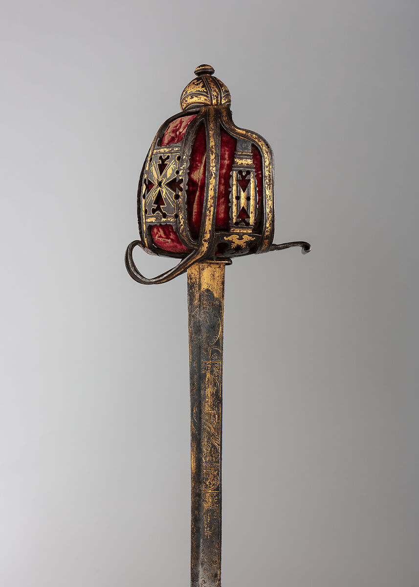 Basket-Hilted Sword, Steel, gold, leather, wood, velvet, Scottish