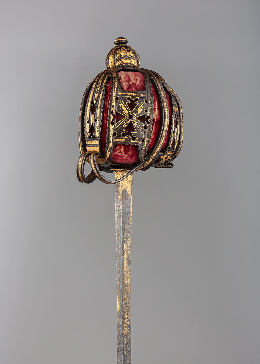 Basket-Hilted Sword, Steel, gold, leather, wood, velvet, Scottish