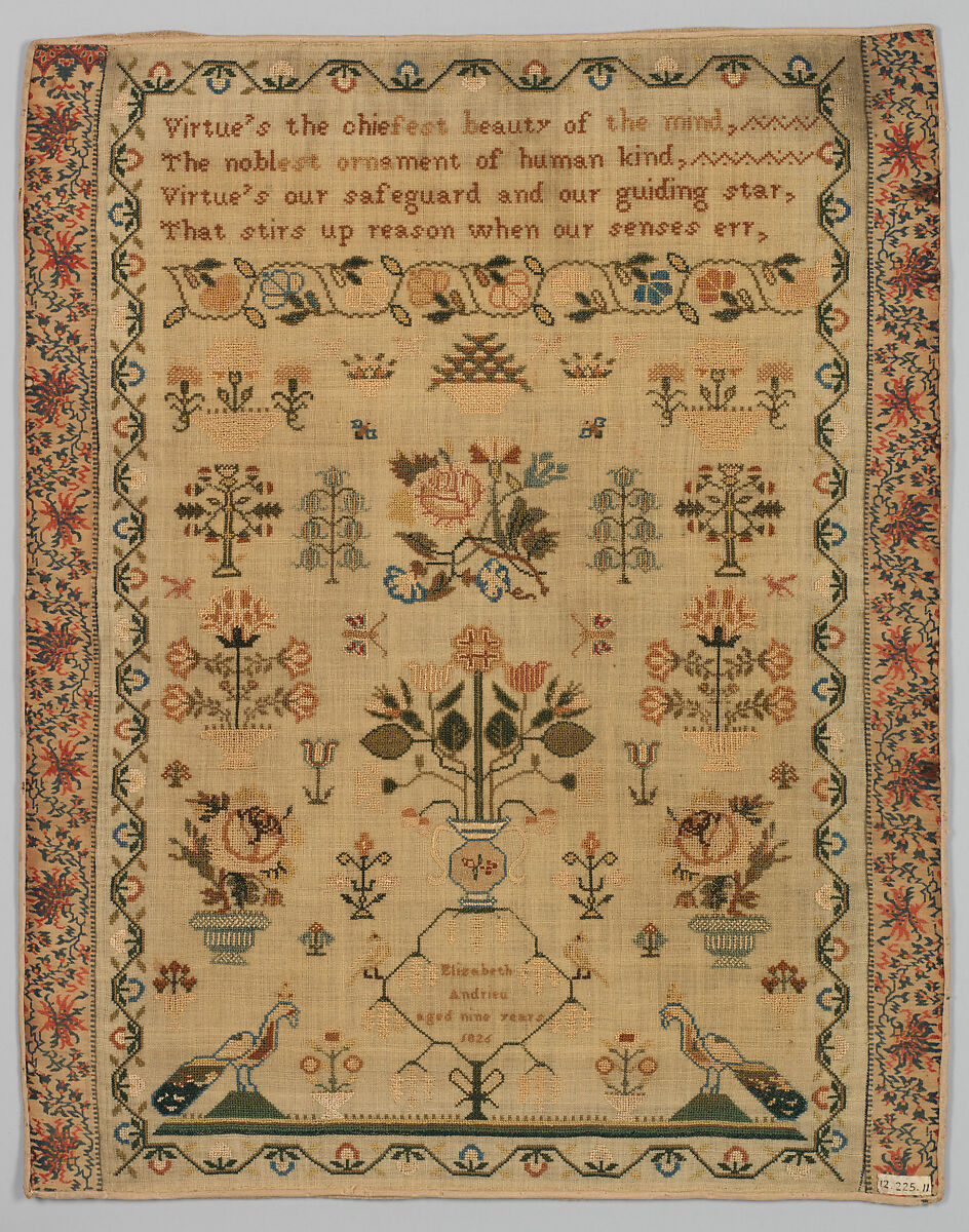 Sampler, Silk on canvas, British 