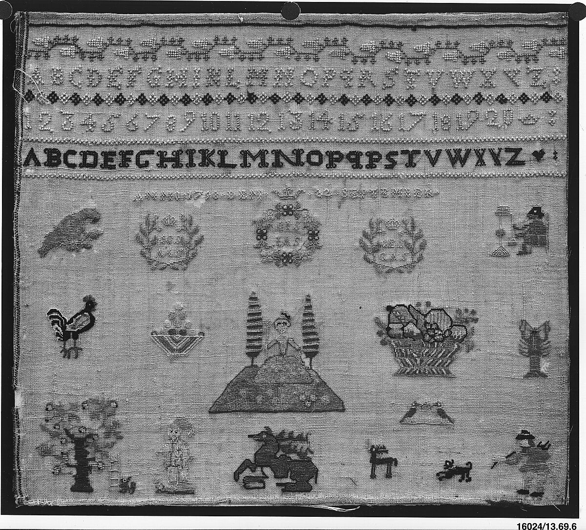 Sampler, Silk on canvas, German 