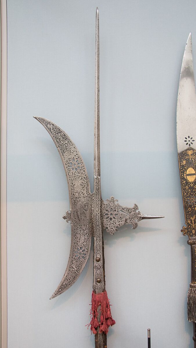 Halberd, Steel, wood, textile, brass, Italian 