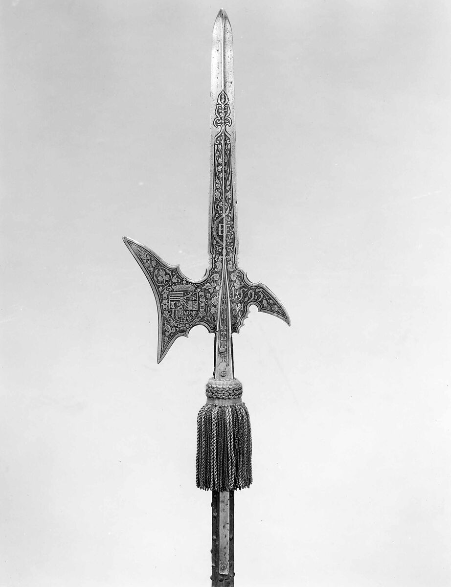 Halberd of Archduke Ernst of Austria (1553–1605), Steel, wood, textile, German 