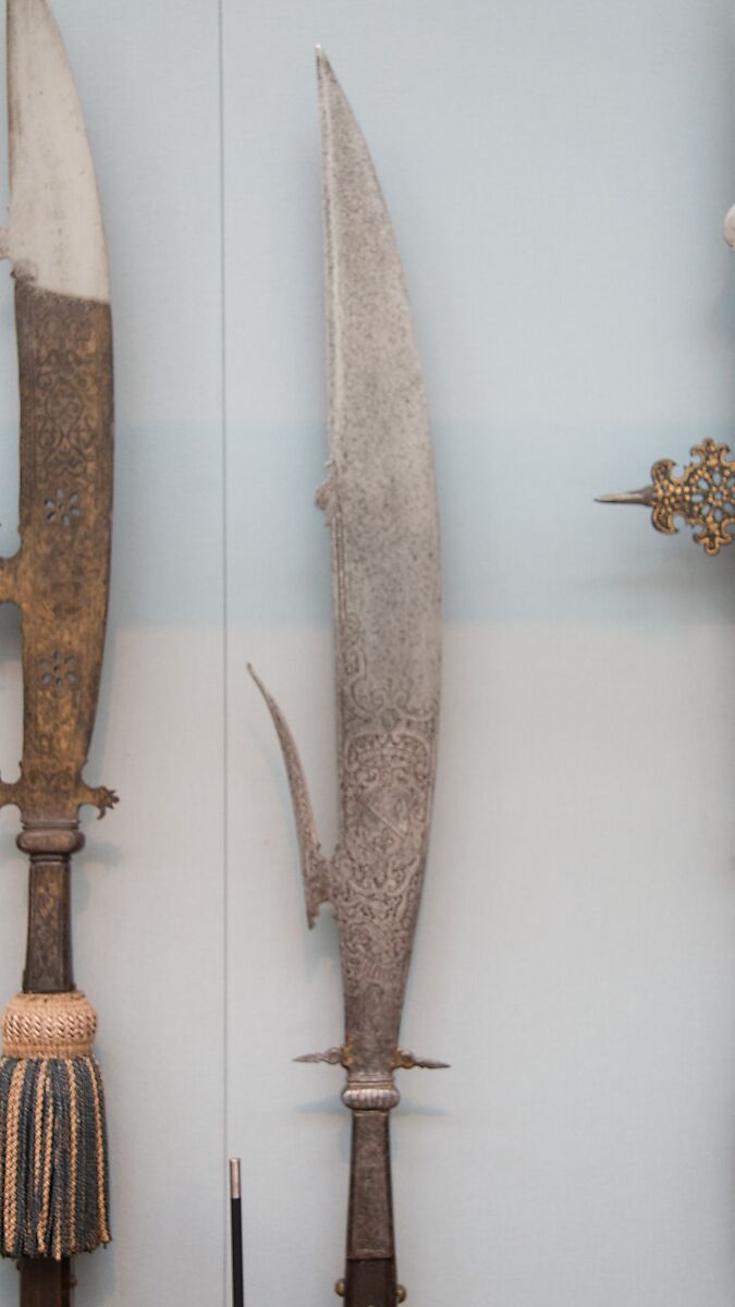 Glaive of the Bodyguard of Giovanni Battista Bourbon del Monte (1541–1614), Steel, wood, gold, brass, textile, Italian, Brescia 