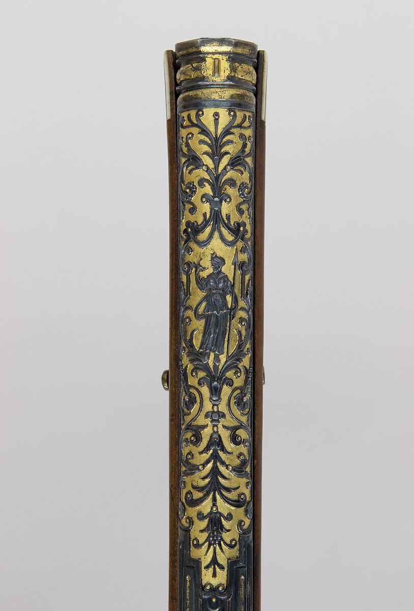 Wheellock Rifle, Caspar Spät (German, Munich, ca. 1611–1691), Steel, gold, fruitwood, staghorn, bone, German, Munich and Augsburg