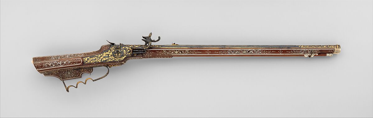 Wheellock Rifle, Caspar Spät  German, Steel, gold, fruitwood, staghorn, bone, German, Munich and Augsburg