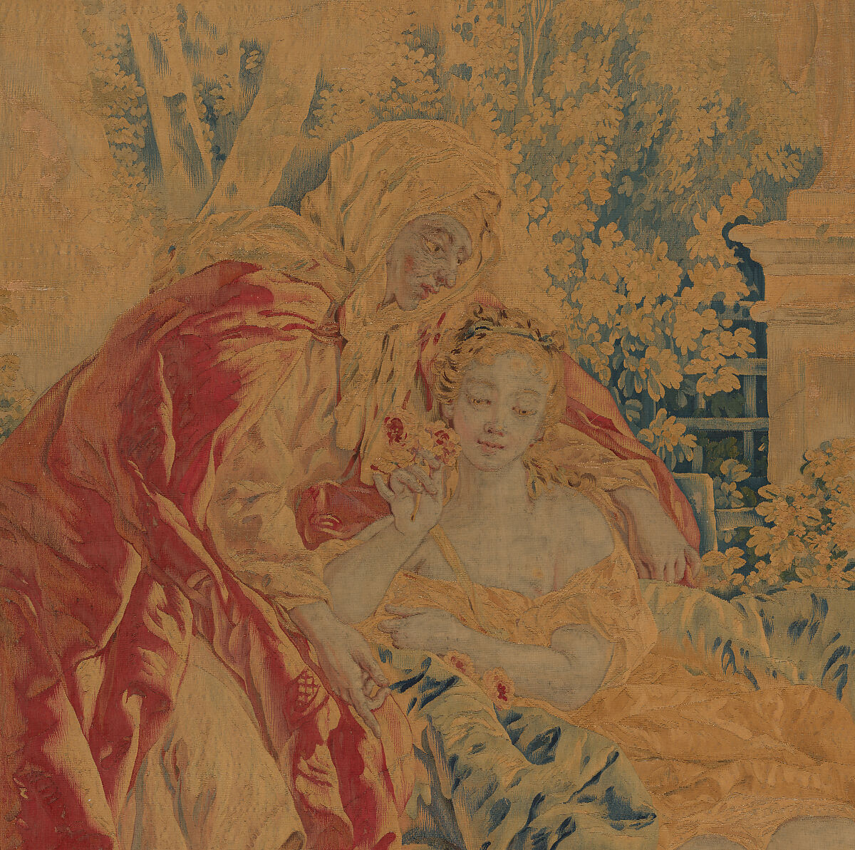 Vertumnus and Pomona from a set of Scenes from Operas, Designed by François Boucher (French, Paris 1703–1770 Paris), Wool, silk (21-22 warps per inch, 8 per cm.), French, Beauvais