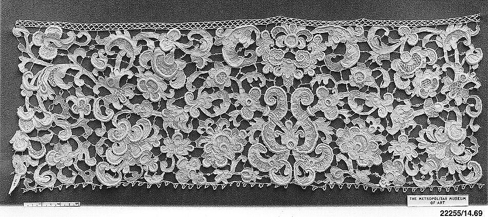 Flounce fragment, Needle lace, gros point lace, Italian, Venice