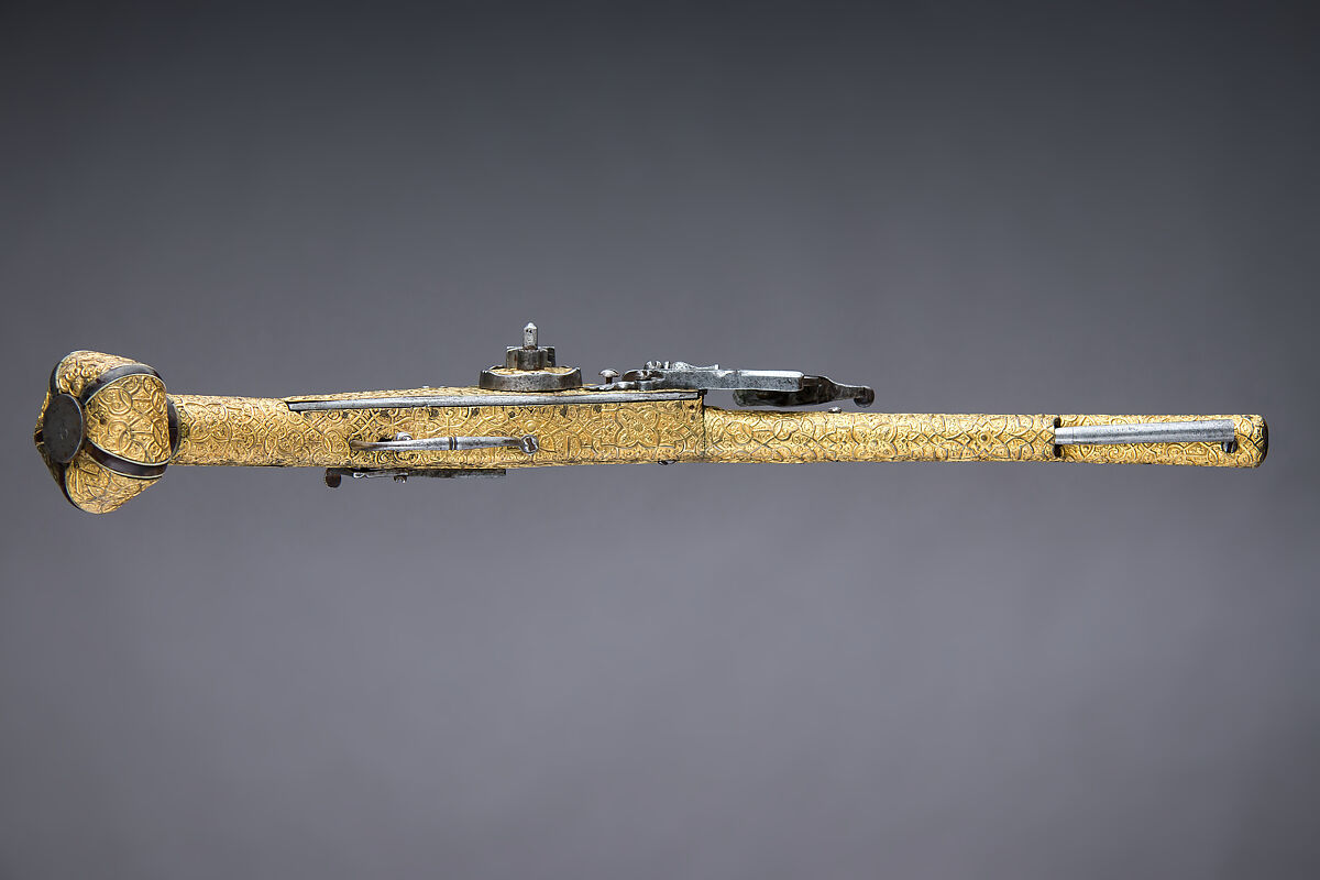 Wheellock Pistol, Steel, gold, copper, wood, horn, German, Augsburg