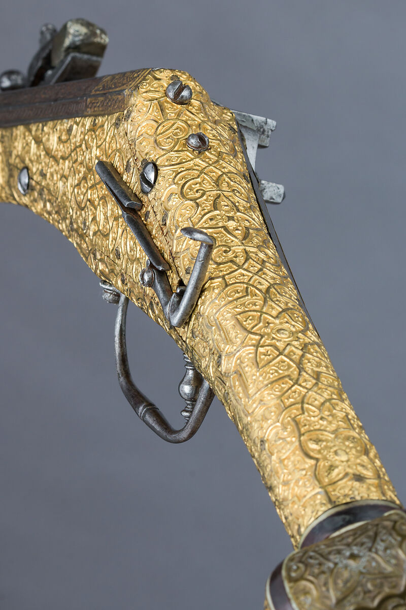 Wheellock Pistol, Steel, gold, copper, wood, horn, German, Augsburg