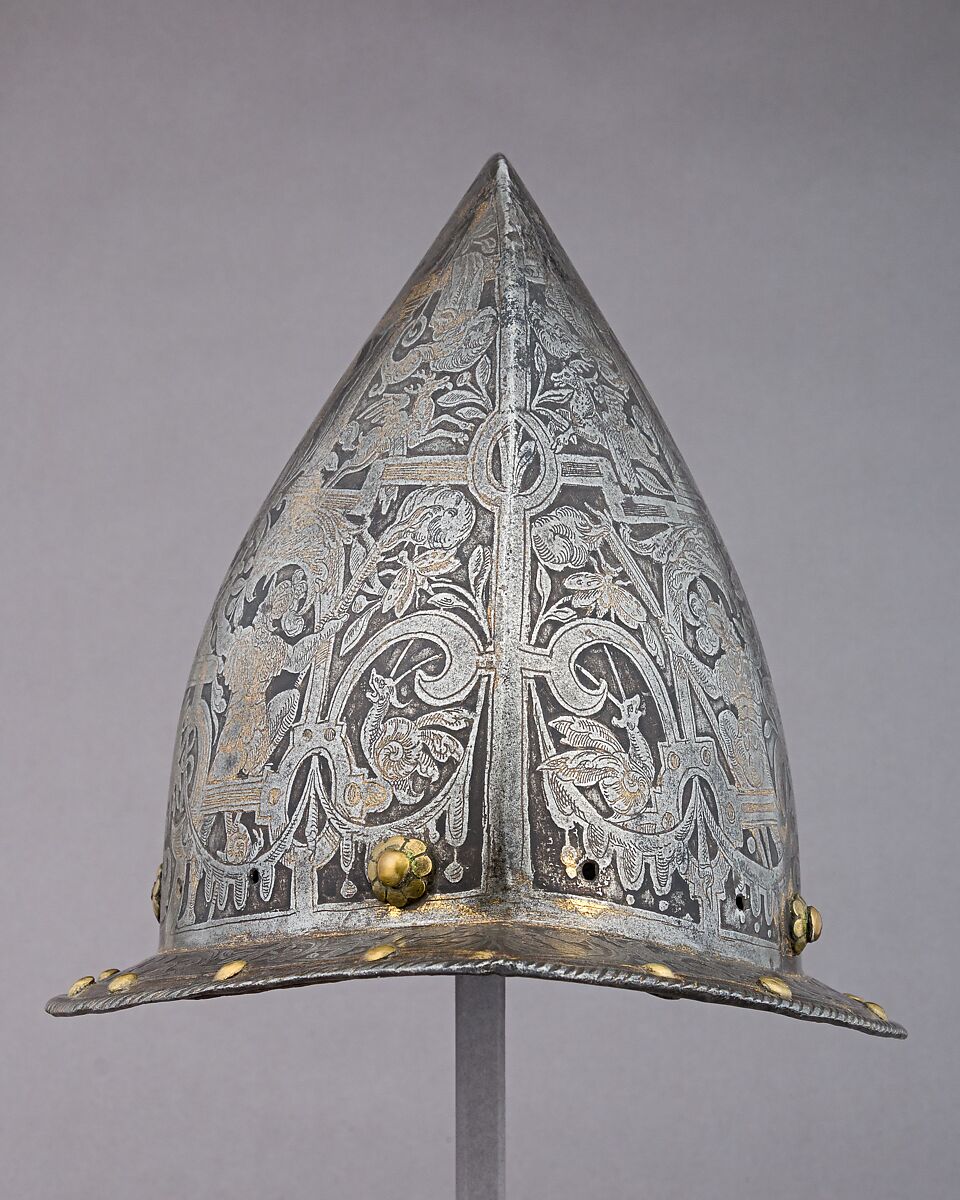 Cabasset, Steel, gold, copper alloy, Flemish, possibly Antwerp