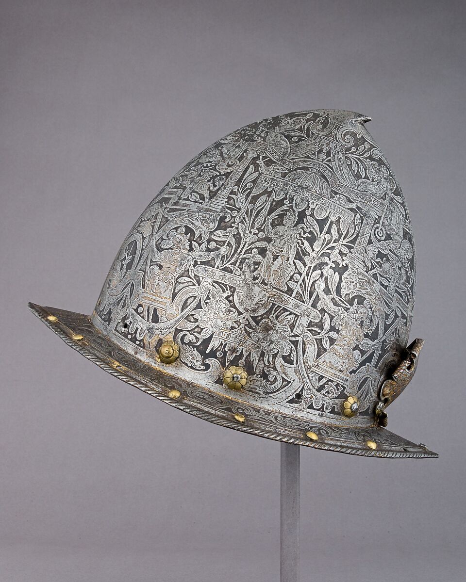 Cabasset, Steel, gold, copper alloy, Flemish, possibly Antwerp