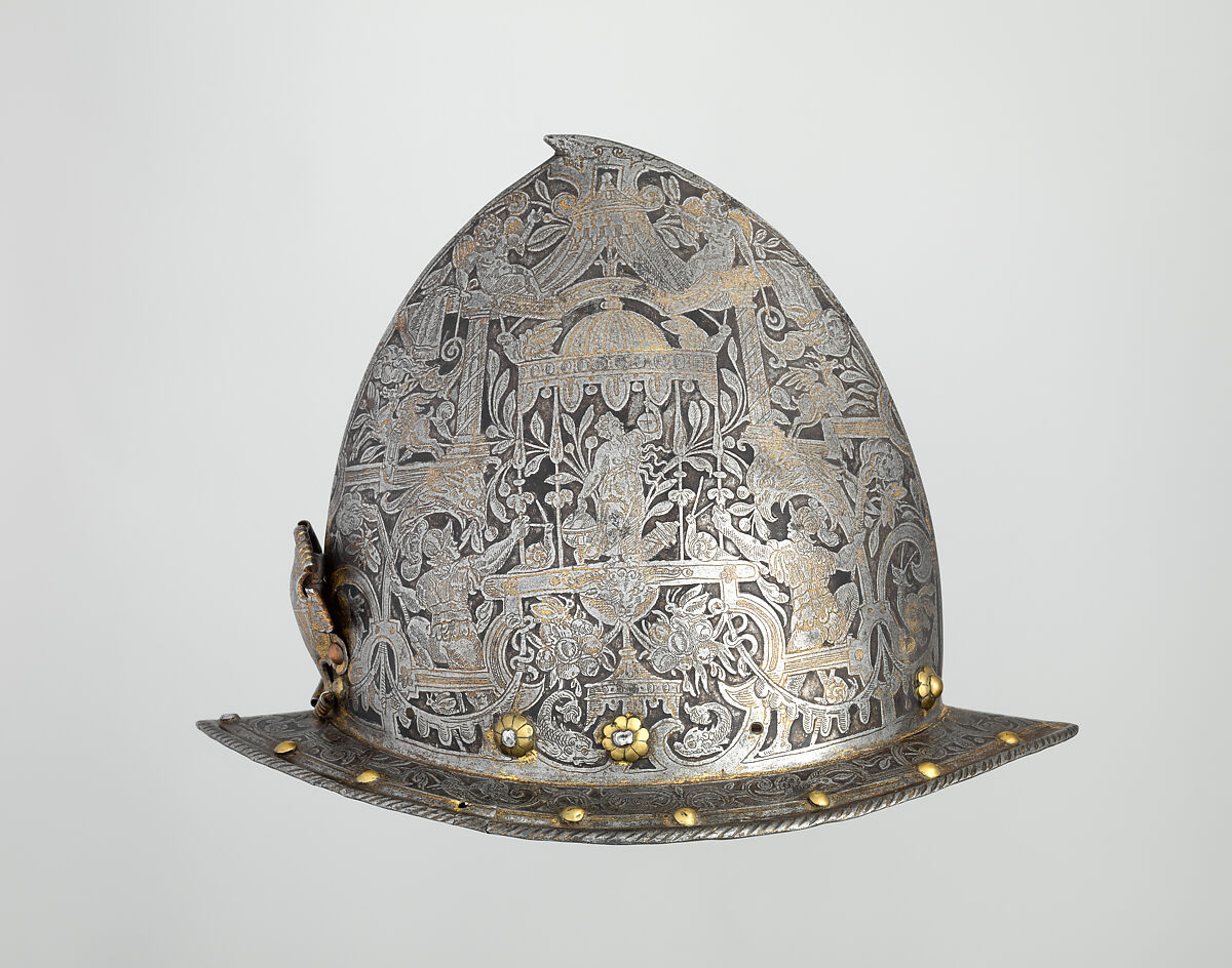 Cabasset, Steel, gold, copper alloy, Flemish, possibly Antwerp