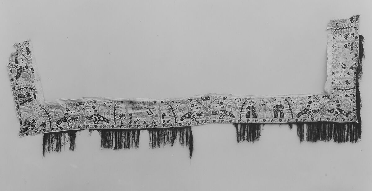 Border fragment, Silk on linen, Greek, Ionian Islands or Epirus