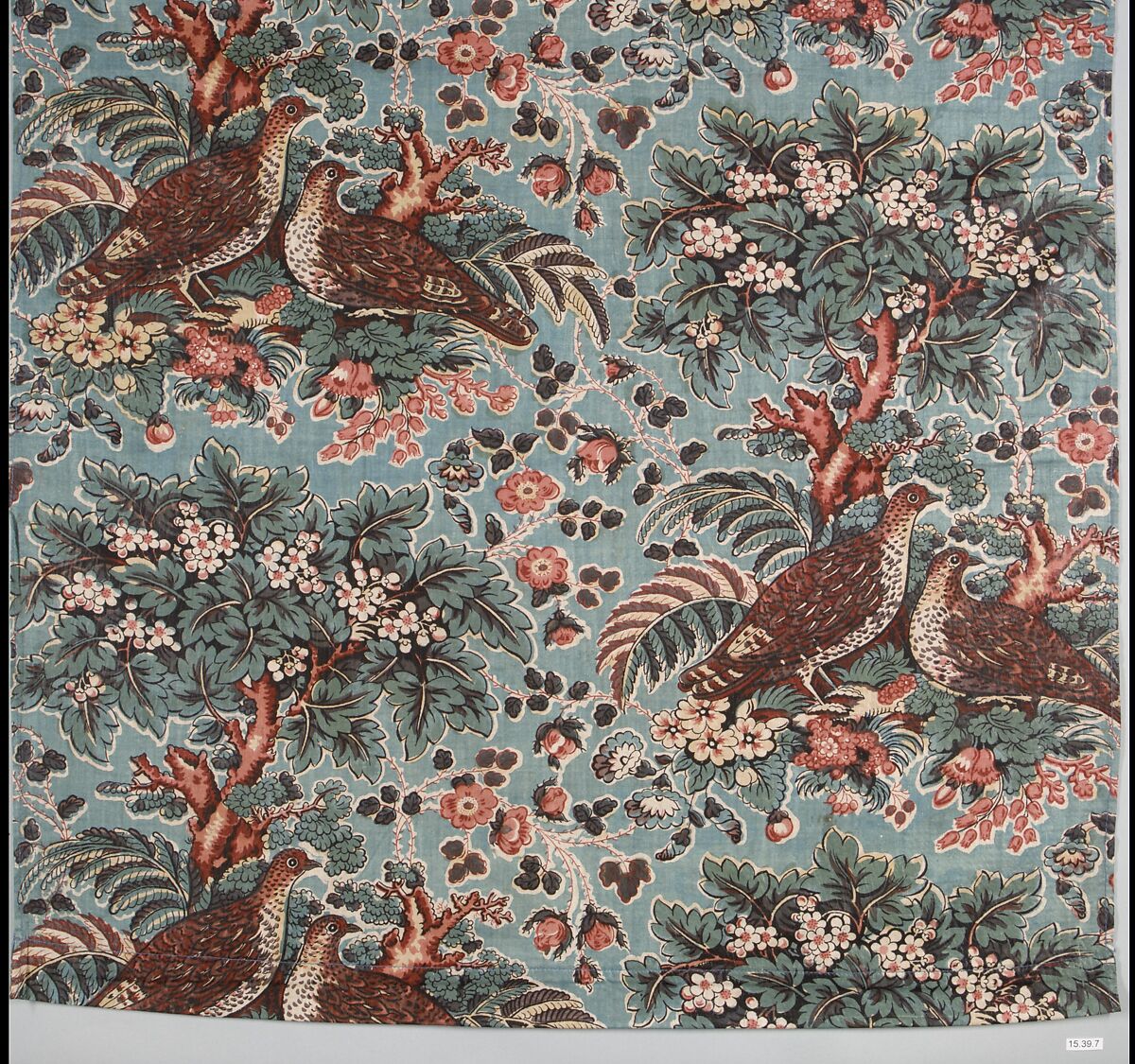 Printed textile with game birds, Cotton, British