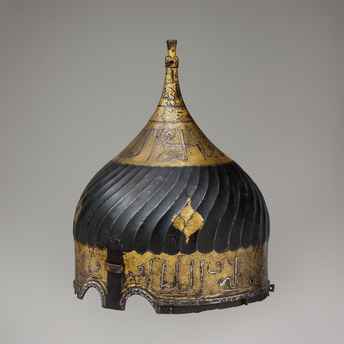 Turban Helmet, Steel, iron, silver, gold, Turkish, possibly Istanbul, in the style of Turkman armor