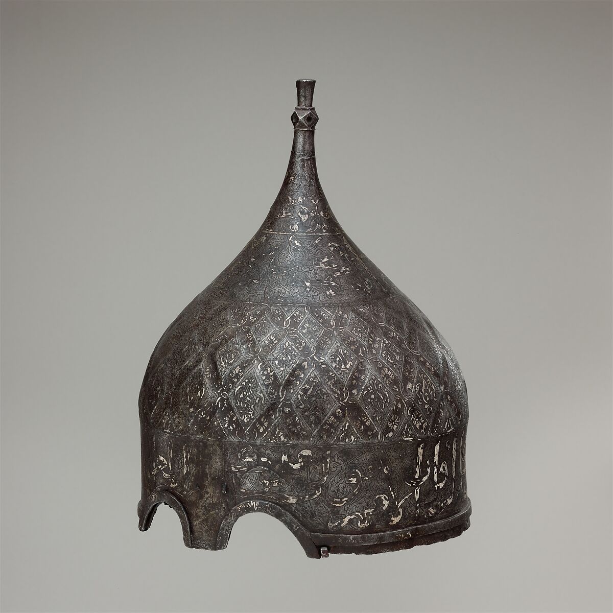 Turban Helmet, Steel, iron, silver, Turkish, possibly Istanbul, in the style of Turkman armor 