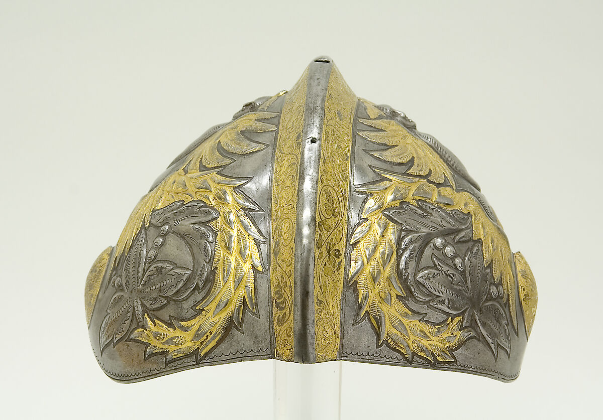 Reinforce for a Helmet (Gupfe), Mattheus Frauenpreis the Elder (German, Augsburg, recorded 1510–49), Steel, gold, German, Augsburg