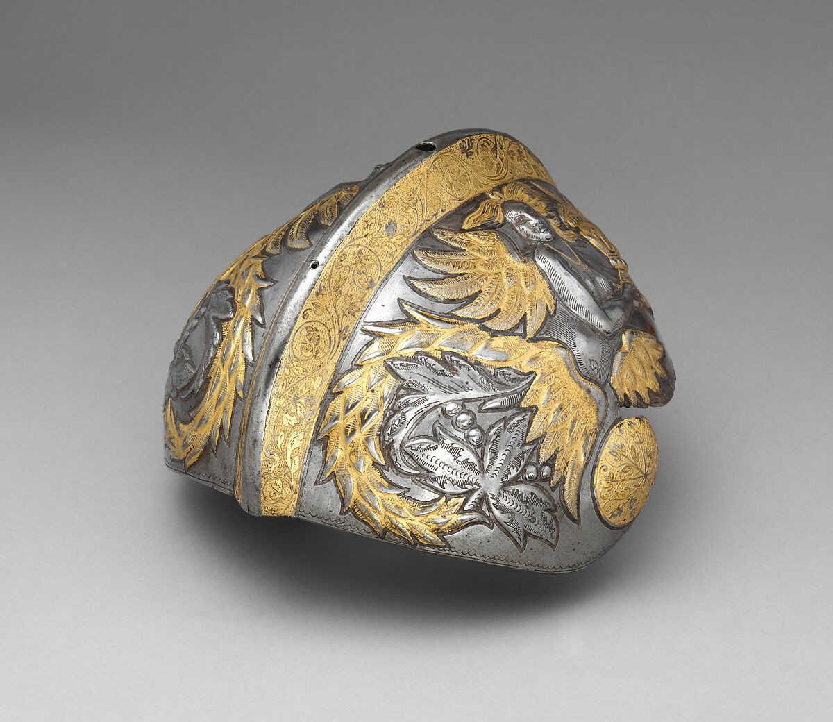 Reinforce for a Helmet (Gupfe), Mattheus Frauenpreis the Elder (German, Augsburg, recorded 1510–49), Steel, gold, German, Augsburg