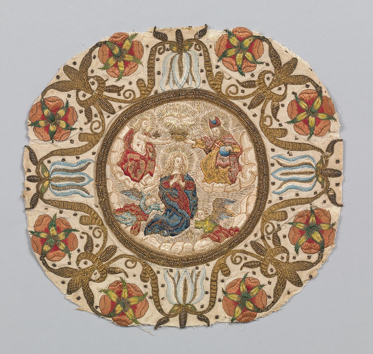 Medallion, Silk and metal thread, French 