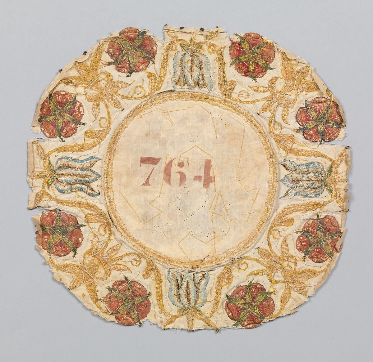 Medallion, Silk and metal thread, French