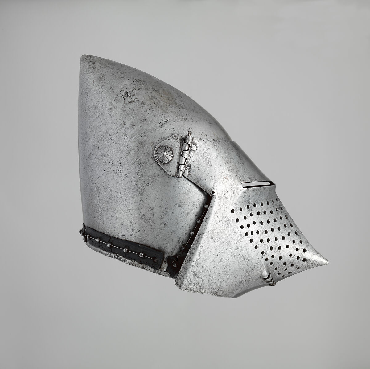 Visored Bascinet, Steel, leather, Western European