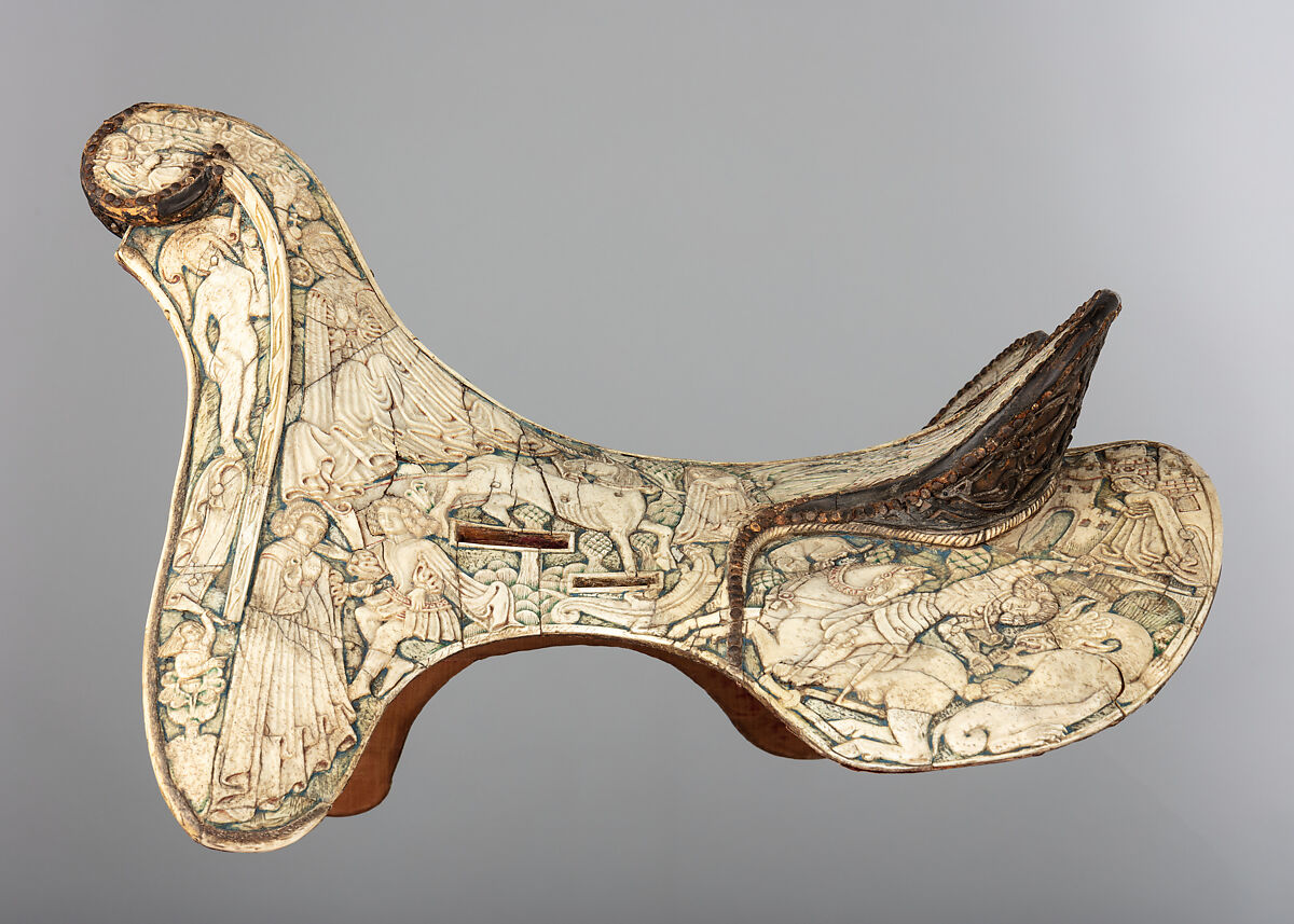 Parade Saddle, Bone, polychromy, wood, leather, iron alloy, German or Tyrolean