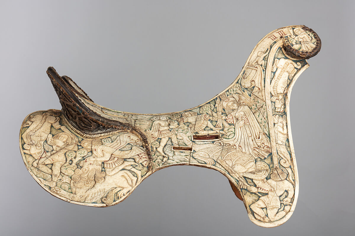 Parade Saddle, Bone, polychromy, wood, leather, iron alloy, German or Tyrolean
